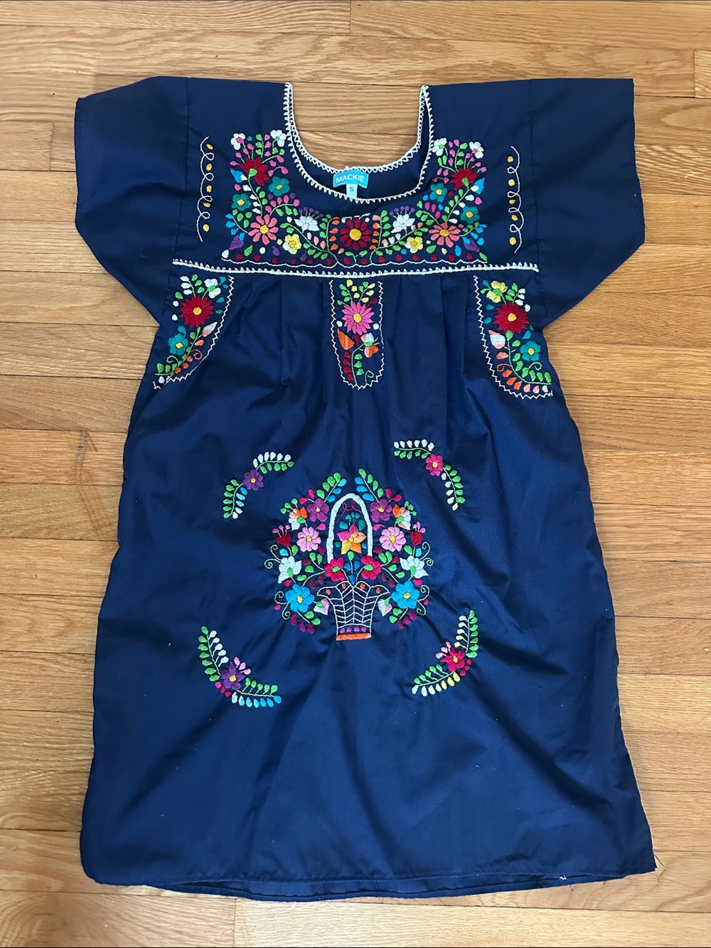 Makie Navy Dress with Bright Multicolor Floral Embroidery